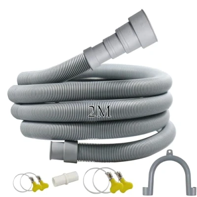 Immagine di Tubi di scarico universali Quanerba da 1 m/2 m/3 m per lavatrici, asciugatrici, tubo scarico, lavastoviglie con adattatore, 4 fascette stringitubo, supporto a U (2M)