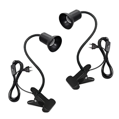 Immagine di Portalampada E27 con Pinza da Letto, 2 Pezzi Lampada a Morsetto Collo di Cigno Flessibile, 10CM Spessore Metallo Tavolo LED, 220cm Cavo e Interruttore Nero