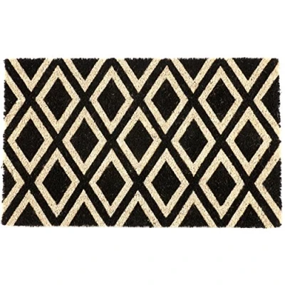 Immagine di Entryways P2027 Zerbino in fibra di cocco con rivestimento antiscivolo PVC, motivo a rombi, colore bianco/nero, 40 x 60 1.4 cm