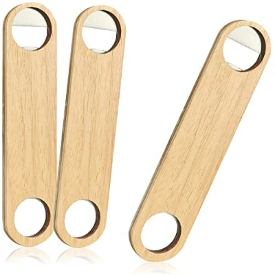Immagine di com four® 3X apribottiglie in Acciaio Inossidabile con Manico Legno Naturale dal Design Semplice (03 Pezzi Legno. Inossidabile. Piatto)