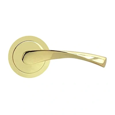 Immagine di Micel 07081 Set di maniglia con rosetta larga (65 mm) e in alluminio, finitura ottonata, colore oro lucido, 135 x 65 mm