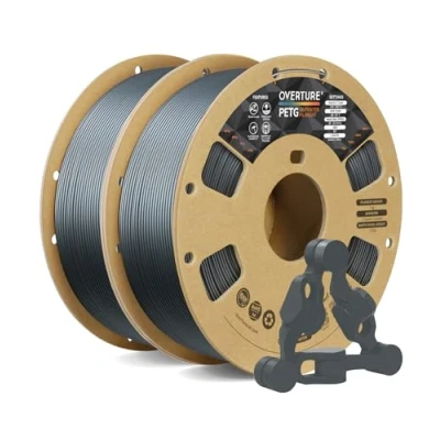 Immagine di OVERTURE Filamento PETG 1.75mm, 2kg Bobina(4.4lbs), Neatly Wound Durevole Filament per Stampante 3D, Precisione Dimensionale +/ 0.02 mm, 3D Printer (Grigio Spaziale 1kg*2)