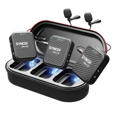 Immagine di SYNCO Microfono Wireless Lavalier G1(A2) Pro con Charging Case Dual Pack Lapel Mic 150M 8H per DSLR Camera Smartphone Tablet YouTube Video Interview Vlog