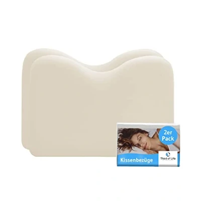 Immagine di federa alta qualità doppia confezione (2 pezzi, Avorio) per cuscini di supporto il collo come NuMOON cotone, doppio jersey, misura esatta, non serve stirare, garanzia 3 anni, con cerniera