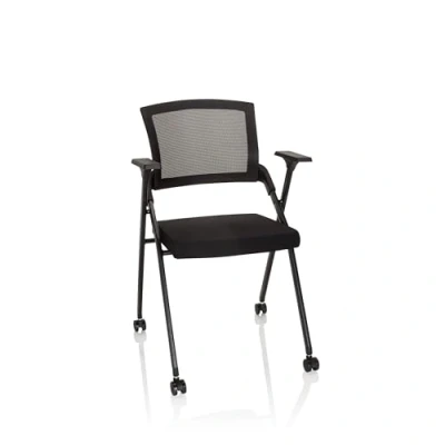 Immagine di HJH Office 660946 Sedia pieghevole per visitatori PRIORITY II Tessuto/Mesh Nero conferenze, carico massimo 150 kg, con rotelle