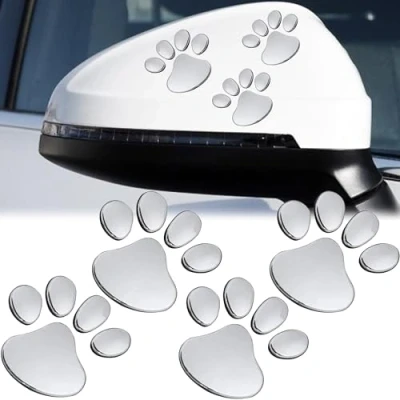 Immagine di MINGZE 4 pezzi 3D Cromo Cane Zampa Orma Auto Adesivo, Decorazione della Decalcomania dell&#039;emblema Automatico Perfetto per La del Corpo Cruscotti Piste Esterno Moto E Scooter (Argento)