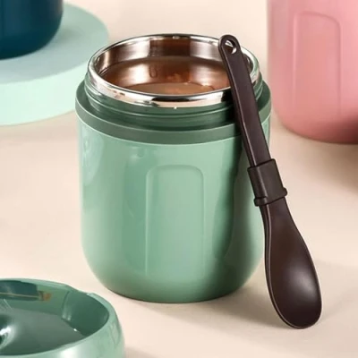 Immagine di contenitore termico,480ml Termico per Alimenti caldi, con Manico, alimenti, Thermos Caldi in Acciaio Inox, (verde)