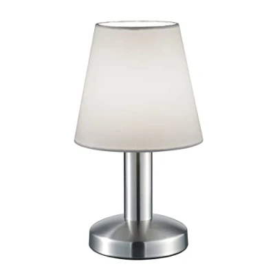 Immagine di Trio Lampada da tavolo Mats II 599700101, metallo nichel opaco, paralume in tessuto bianco, escl. 1x E14, On/Off Touch