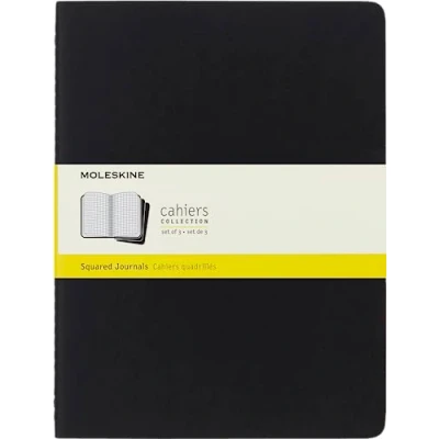 Immagine di Moleskine Cahier Journal, Set 3 Quaderni con Layout a Quadretti Per Appunti, Copertina Tinta Unita in Cartoncino e Cucitura Vista, Colore Nero, Dimensione Extra Large 19 x 25 cm, 120 Pagine