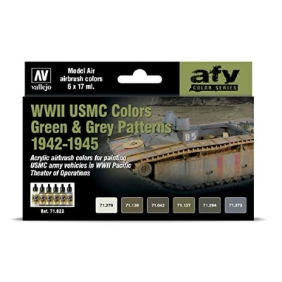 Immagine di Acrylicos Vallejo 071623 Set di colori WWII USMC, verde e grigio mimetico