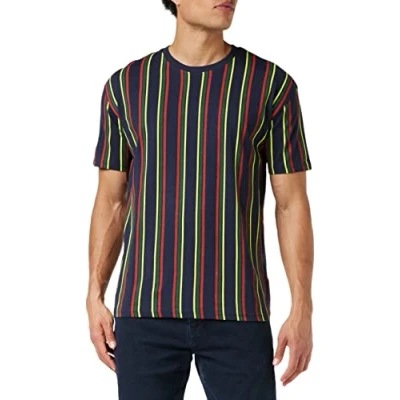Immagine di Urban Classics Tshirt Printed Oversized Retro Stripe TEE con stampa, Uomo, Taglia: XXL, Midnightnavy/burnedred