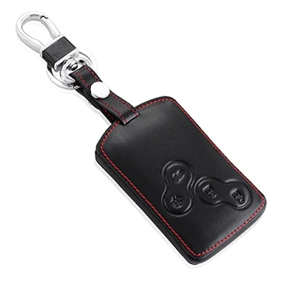 Immagine di Happyit, custodia per telecomando auto a 4 pulsanti, in vera pelle, Renault