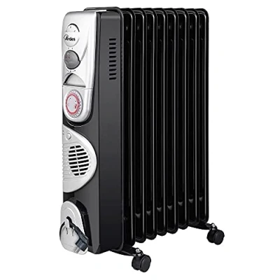 Immagine di Ardes AR4R09BTTE OILO 9TT Radiatore a Olio Elettrico 9 Elementi Riscaldanti, Timer, 3 Potenze, Ventilazione Turbo, con Ruote, 2500 W Nero e Silver