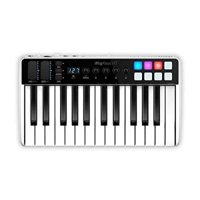 Immagine di IK Multimedia iRig Keys I/O MIDI 25 Tastiera MIDI, Piano Portatile per Mac, iPhone e iPad, Tasti, 8 Pad, Stazione di Produzione Musicale, Software Applicazioni Inclusi, Nero/Bianco