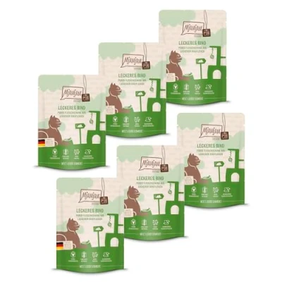 Immagine di MjAMjAM Cibo umido premium per gatti Quetschie puro piacere di carne manzo ottimo, confezione da 6 (6 x 300 g), senza cereali con extra