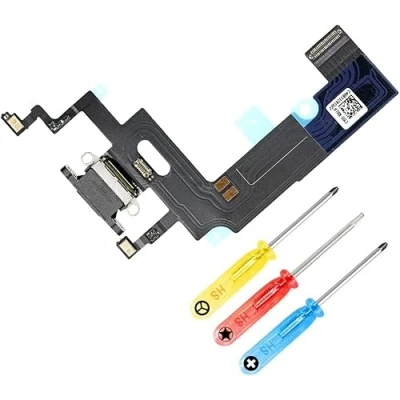 Immagine di MMOBIEL Connettore Dock Compatibile con iPhone XR 6.1 inch 2018 Presa di Ricarica Cavo Flessibile Audio Jack/Microfono/Antenna Ricambio incl. Cacciaviti Nero