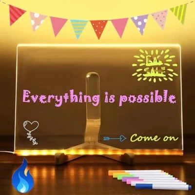 Immagine di LED Drawing Board, Note Board with Colors, Acrylic Writing Message 7 Pens, Drawing/Writing Light Up Dry Erase Stand for Office School Home (11.8 * 7.9in)