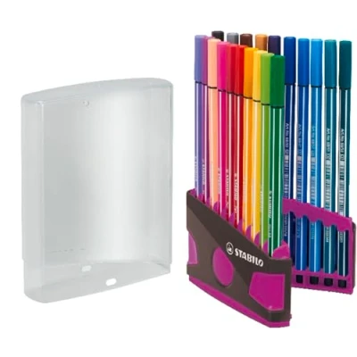 Immagine di STABILO Pen 68 Pennarelli con punta in fibra, colore antracite/rosa, confezione da 20, colori assortiti passante per appendere