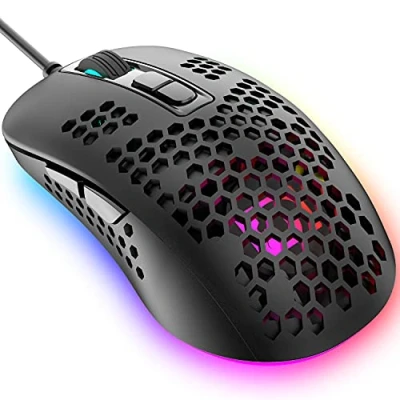 Immagine di KUIYN Mouse da Gaming Ultraleggero con Filo, Design Ergonomico a Conchiglia Nido d&#039;ape Leggero, 4 Retroilluminato RGB Chroma, DPI Regolabili Fino 2400, Ottici USB, per PC/Mac/Laptop, Nero