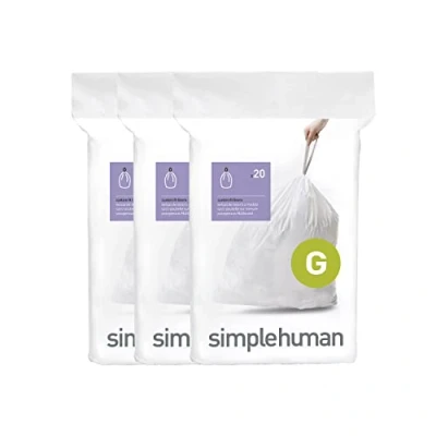 Immagine di simplehuman CW0257 sacchi spazzatura, sacchetti su misura codice G, bianchi, 3 x confezione da 20 (60 sacchetti)
