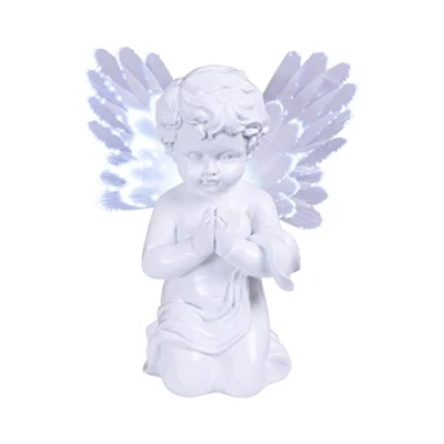 Immagine di GardenKraft 12680 Luce d&#039;angelo a LED ad energia solare Cherubino Commemorativo Con Ali In Fibra Ottica bianchi caldi Resistente alle intemperie Accensione automatica 19 cm x 9