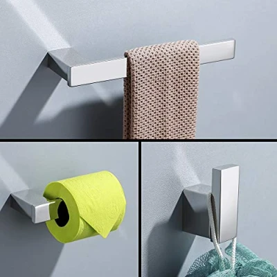 Immagine di TURS 3 Pezzi Set di Ferramenta per il Bagno Acciaio Inox Inossidabile Carta Igienica Portasciugamani Porta Asciugamani Bar/porta Accappatoio Gancio a Parete, Finitura Lucida, N1008P