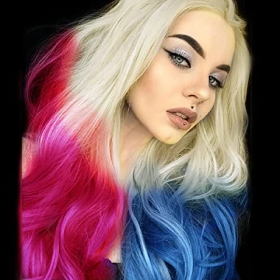 Immagine di Parrucche lunghe rosa blu per le donne ricci ondulati biondo Ombre parrucca frontale in pizzo morbido realistico naturale linea sottile metà colorata senza colla sintetica