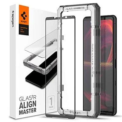 Immagine di Spigen AlignMaster Vetro Temperato compatibile con Sony Xperia 5 iii, Installazione Semplice Cornice di Allineamento, Copertura Totale, Custodia Compatibile, Durezza 9H Pellicola prottetiva