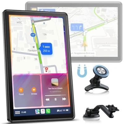 Immagine di Volam 8 pollici Display Carplay per A pple Android Auto, 2024 Upgrade Portatile Autoradio con Navigazione live, Superlink, Controllo Vocale, supporto Magnetico, Schermo Orizzontale e Verticale