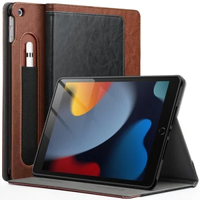 Immagine di JETech Custodia per iPad 10,2 Pollici, 9/8/7 Generazione (2021/2020/2019) con Portapenne, Supporto Multi Angolo Cover Protettiva in TPU Morbido Auto Svegliati/Sonno (Nero/Marrone)