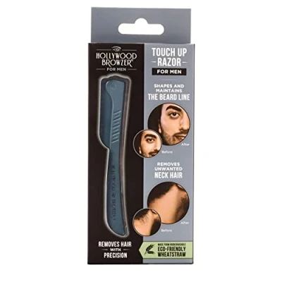 Immagine di Hollywood Browzer Rasoio per sopracciglia, confezione da 2 (1 turchese e 1 nero), con astuccio protettivo, modellare le rimuovere i peli superflui ed esfoliare la pelle.