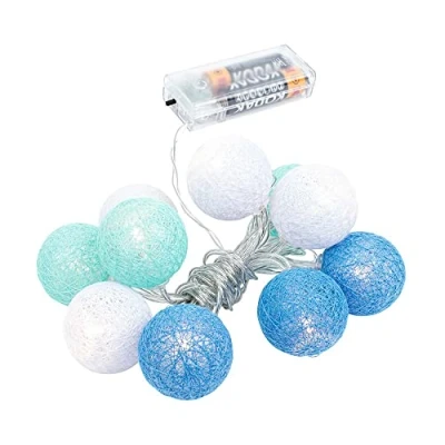 Immagine di Ideen mit Herz Catena di luci a sfera con 10 LED, funzionamento batteria, sfere cotone in 3 colori, diametro 35 mm, timer (bianco, menta, azzurro)