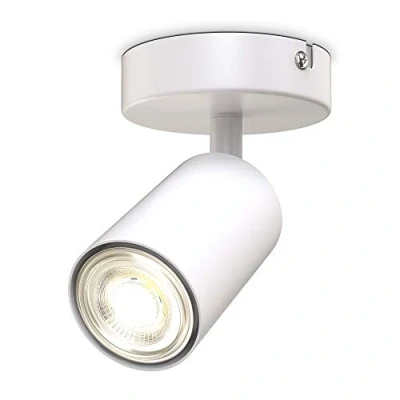 Immagine di B.K.Licht Faretto da parete o soffitto orientabile, attacco per lampadina GU10 non inclusa, plafoniera in metallo bianco, lampada ingresso, applique camera letto corridoio