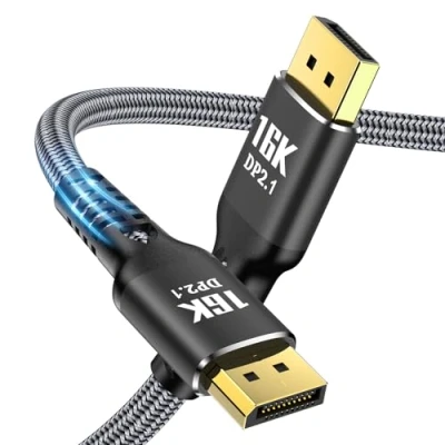 Immagine di Angusplay 16K Cavo DisplayPort 2.1 2m, 80Gbps DP 2.0 @ 60Hz, 8K 120Hz, 4K 240Hz 165Hz 144Hz, compatibile FreeSync e G Sync, per Gaming Monitor PC scheda grafica 2m