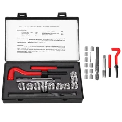 Immagine di Kit di riparazione filettature 15 pezzi M14x2 Set bobina elicoidale per auto utensili manuali compatibili con inserto filettato Chiave trapano avvitatore in acciaio inossidabil