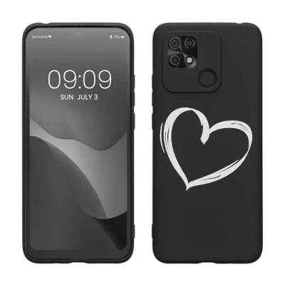 Immagine di kwmobile Cover Compatibile con Xiaomi Redmi 10C Custodia in Silicone TPU Protettiva Soft Case Cuore bianco/nero