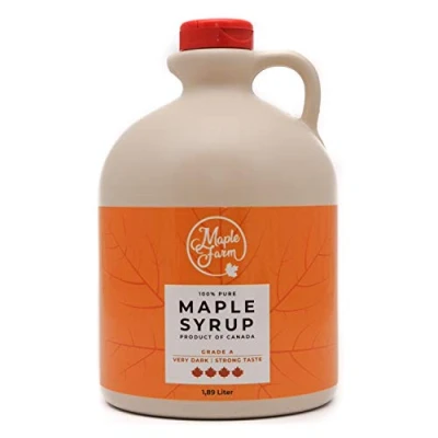 Immagine di MapleFarm Puro sciroppo d&#039;acero Canadese Grado A, Very Dark Strong taste Caraffa 1,89 l (Confezione da 1) Pure maple syrup succo