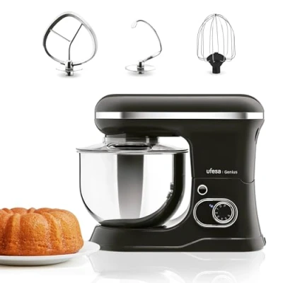 Immagine di Ufesa Genius Frullatore Impastatore 5 in 1 per Pasticceria Professionale, 1200W, 5L, Robot da Cucina Multifunzionale, Ciotola Acciaio Inox, 6 Velocità + Turbo, 3 Accessori Inclusi, Senza BPA