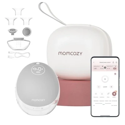 Immagine di Momcozy Tiralatte a Mani Libere Mobile Flow Aggiornamento M9, Controllo Elettrico e App, Multi Modalità 15 Livelli, Pompa Indossabile 24mm (1, Grigio)