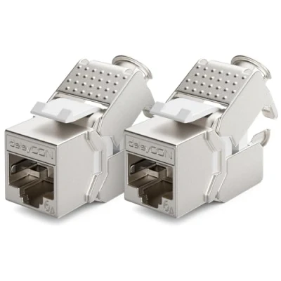 Immagine di deleyCON 2x Modulo Keystone Presa CAT 6a STP RJ45 Completamente Schermata Senza Attrezzi Grazie al Montaggio a Innesto 500Mhz 10GBit/s