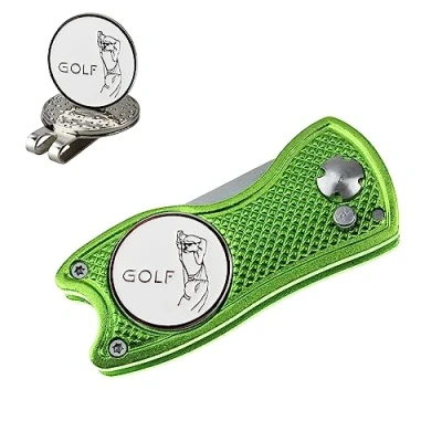 Immagine di Crestgolf Golf Divot Tool con Pop up Button &amp; Magnetic Ball Marker Pitch Mark Mini Leggero Portatile e Pieghevole (Lemon)
