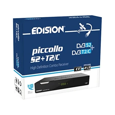 Immagine di Decoder Combo HD EDISION PICCOLLO S2+T2/C Ricevitore Digitale satellitare e terrestre Full DVB S2 T2 C H265 HEVC, 2xUSB, HDMI, RCA, LAN, CI, Supporto USB WiFi, Telecomando Universale 2in1