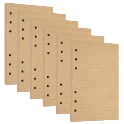 Immagine di 6 Confezioni Carta di Ricarica A5 Kraft Foderata Fori per Appunti 270 Fogli/540 Pagine Interne Raccoglitore Nucleo Ricambio Quaderno Ricaricabile