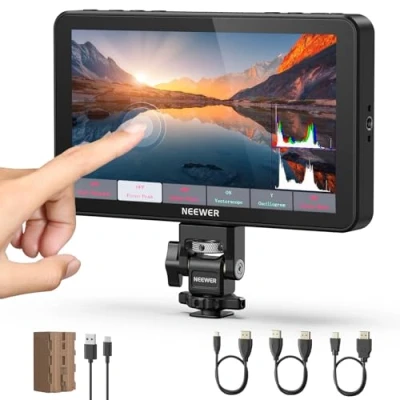Immagine di NEEWER F700 Monitor da Campo per Fotocamera 7&quot;, 2000nit HD 1920x1080 IPS Touch Screen con 3D LUT, Loop in/Out HDMI 4K Peak Focus DSLR Video Assist HDR Waveform, Cold Shoe, Batteria 5200mAh e Cavo