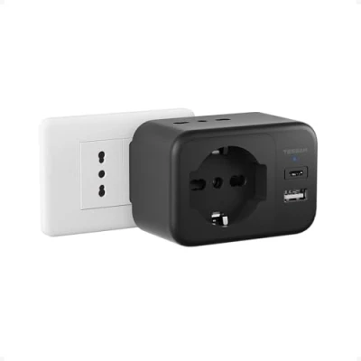 Immagine di TESSAN Presa Multipla Salvaspazio, Multipresa da Parete con 2 Porte USB, 5 in 1 Schuko e Prese IT, 2500W Caricatore USB C Muro per Casa, Dormitorio, Ufficio