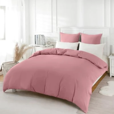 Immagine di REDKEY Copripiumino Singolo in Microfibra,Set Completo Matrimoniale con 1 Federa Cuscini Letto 155x220 cm + 80x80 Rosa Loto