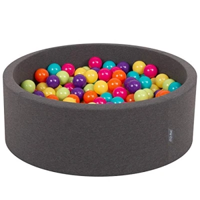 Immagine di KiddyMoon 90X30cm/200 Palline ∅ 7CM Piscina di Colorate per Bambini Tondo Fabbricato in EU, Grigio:Verdech/Gialo/Turches/Arancion/Rosasc/Viola