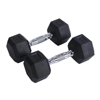 Immagine di Endless Pair of 4 Kg (2 * 8.8 LB) Hexagon Rubber Coated Dumbbells Black Material: Iron and Perfect for Bodybuilding, Fitness, Weight Lifting Training at Home or Gym
