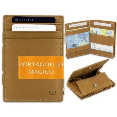Immagine di GARZINI Portafoglio Magico in vera pelle, sottile e minimalista Magic Wallet da uomo con sistema di blocco RFID portamonete