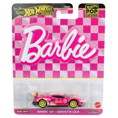 Immagine di Hot Wheels BARBIE 65TH Anniversario Die Cast Modellino auto CORVETTE C8 R Scala 1:64 lunghezza 7cm POP CULTURE HVJ51
